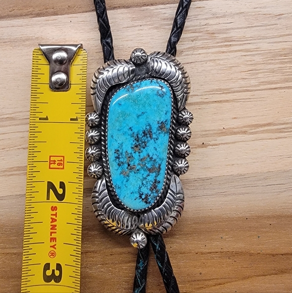 J. Roybal Silver and Turquoise Bolo Tie - Picture 5 of 6